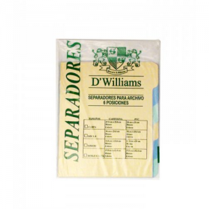 Separador D` Williams A-4 Color 6 Posiciones <font color="red"; size= "2"><sup> (Disponible desde I - IX Región )<sup></font><font color="red"; size= "2"><sup> (SA)<sup></font>
