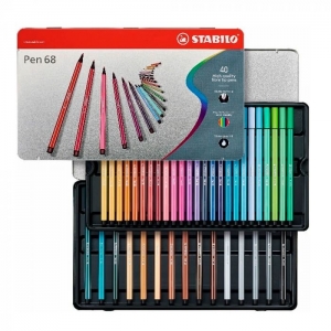 Set 40 Marcador Stabilo Point Caja Metalica