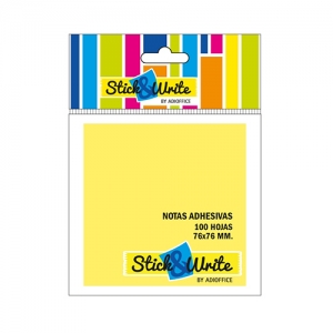 Nota Adhesiva Stick & Write 76x76mm Amarilla 100 Hjs <font color="red"; size= "2"><sup> (SA)<sup></font>