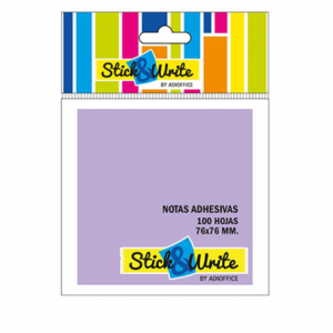 Nota Adhesiva Stick & Write 76x76mm Lila 100 Hjs