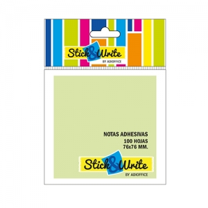 Nota Adhesiva Stick & Write 76x76mm Verde 100Hjs