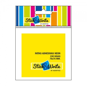 Notas Adhesivas Neon Stick & Write 76x76mm 3 Colores 150Hjs