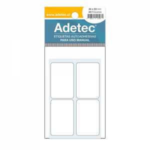 Etiqueta Rectangular Blanca Adetec 34X53mm 40 Etiquetas<font color="red"; size= "2"><sup> (SA)<sup></font>