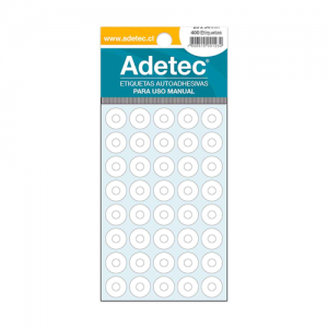 Ojalillos Autoadhesivos de Papel Adetec 400 Etiquetas <font color="red"; size= "2"><sup> (Solo en Punta Arenas)<sup></font>