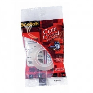 Cinta Adhesiva Scotch 3M Cristal 18 mm x 20mts Bolsa <font color="red"; size= "2"><sup> (Disponible solo en Punta Arenas)<sup></font>