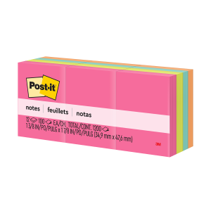 Nota Adhesiva 3M Post-It 653 (34x47mm) Neón 12un 100hj