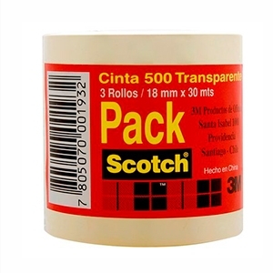 Cinta Transparente 3M Scotch 500 18x30mt 3 Unidades