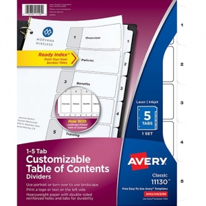 Separador Avery Carta 1-5 Blanca <font color="red"; size= "2"><sup> (Disponible solo en Punta Arenas)<sup></font>