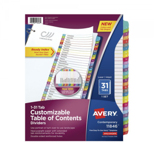 Separador Avery Carta Índice 1/31 Colores<font color="red"; size= "2"><sup> (SA)<sup></font>